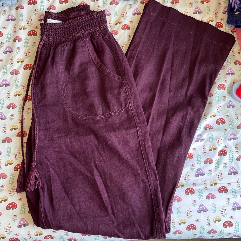 Maroon Flare Linen Pants
